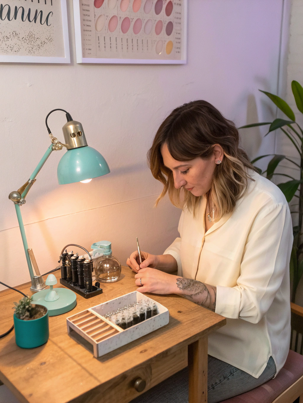WenRou, founder and lead art therapist, preparing traditional ink for mindful painting